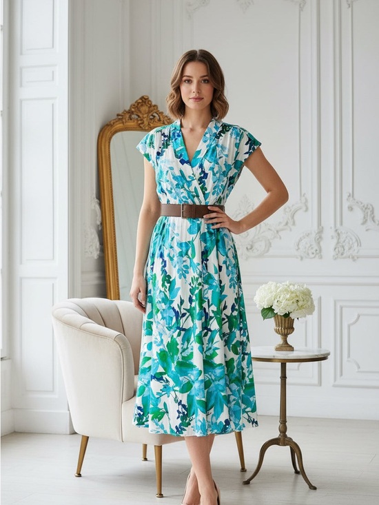 Calvin Klein Dresses & Skirts - Calvin Klein Blue & Green Floral V-Neck Maxi Dress comes with belt.